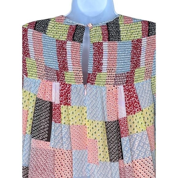 Cinq A Sept Smocked Patchwork Rika Swing Dress Whimsey Babydoll 00 XS X-Small - Picture 7 of 10